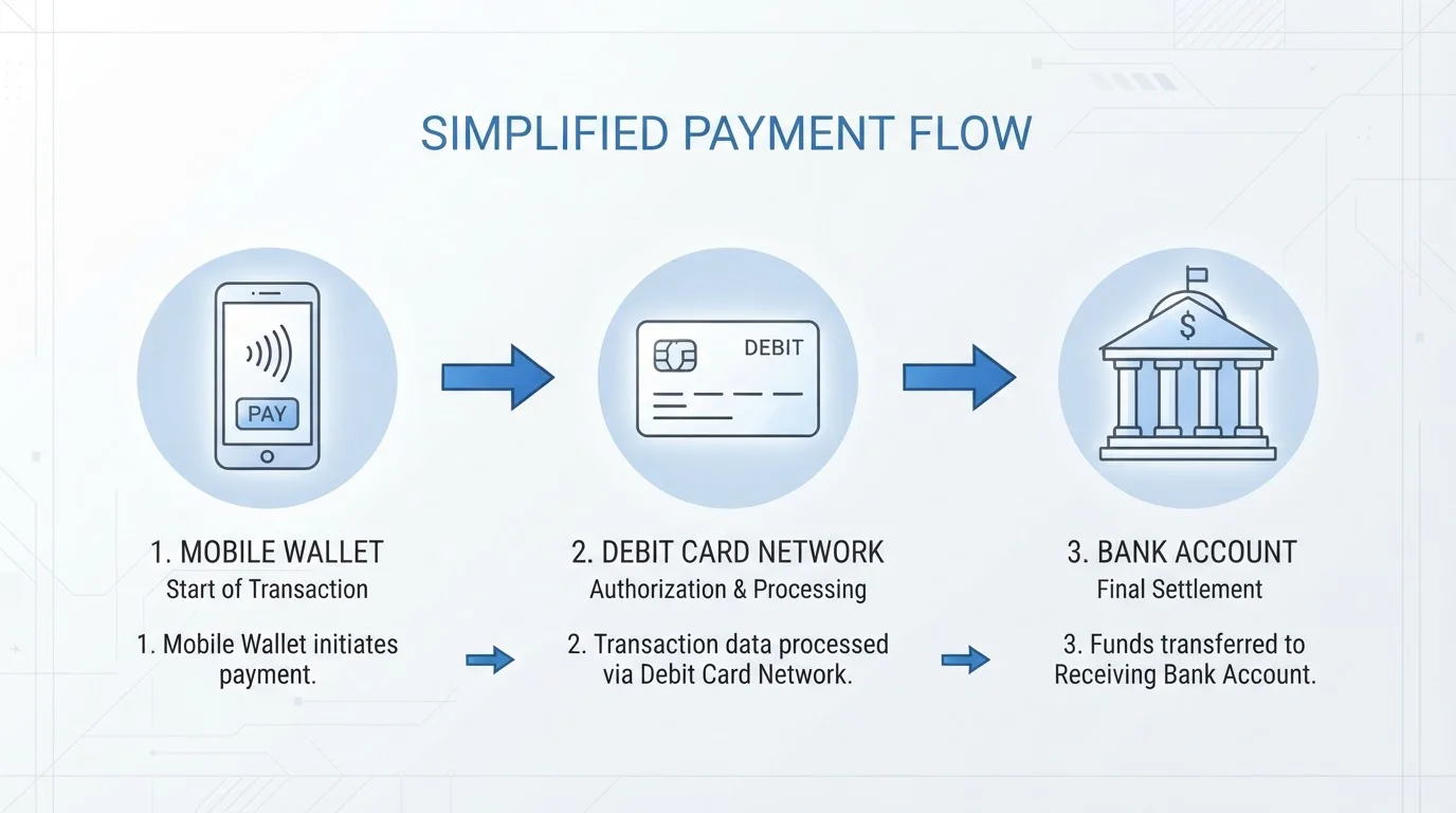 Diagram showing Apple Pay casino withdrawal routing from wallet to debit card in UK