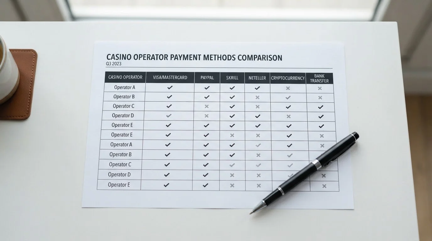 Comparison table showing UKGC-licensed casinos and their payment method acceptance