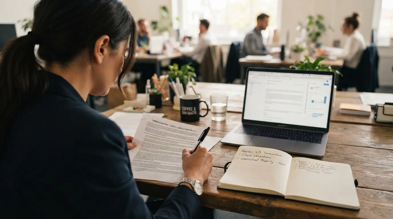 Person reviewing printed casino terms document with pen and handwritten notes on desk