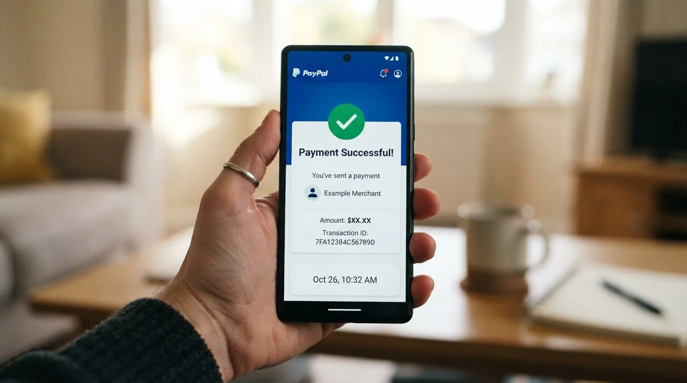 Mobile phone showing instant PayPal deposit confirmation at online casino