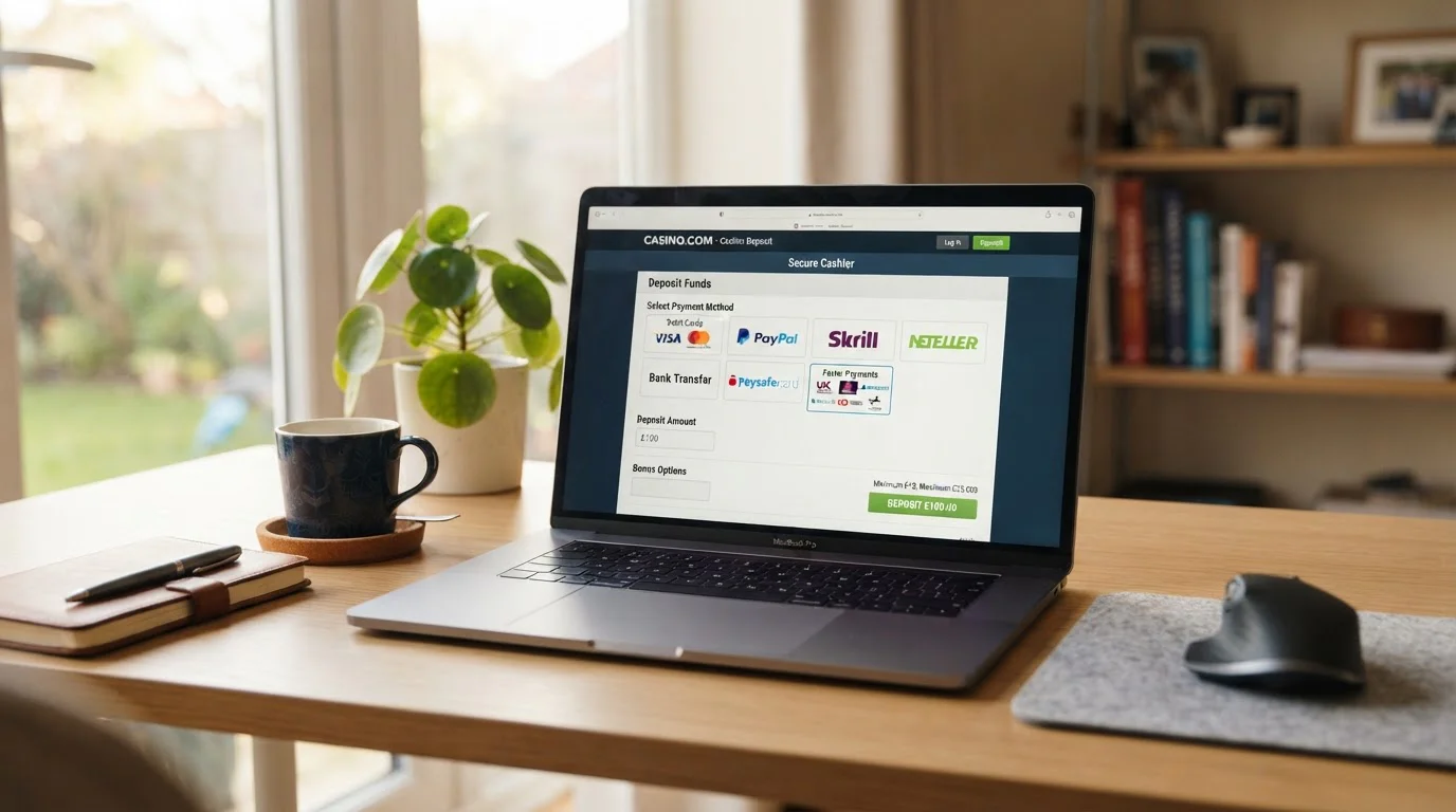 Modern UK online casino banking interface showing electronic transfer options
