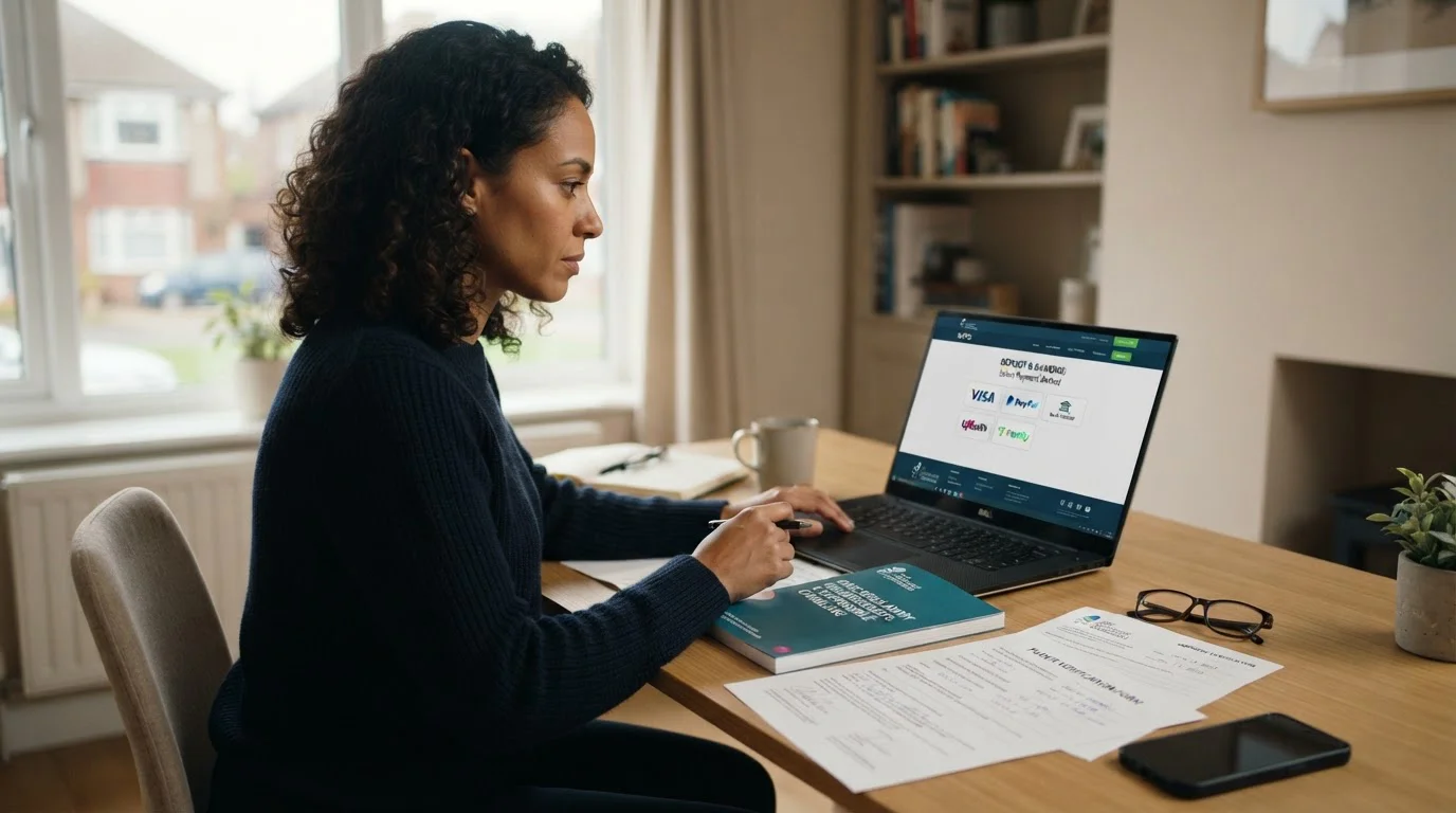 UK player searching for Pay N Play casinos on laptop with UKGC regulatory documents visible