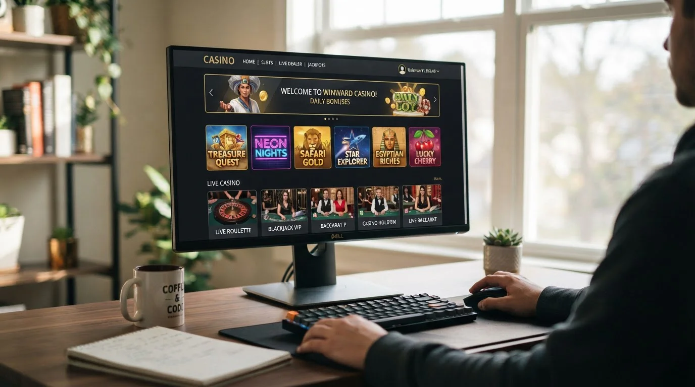 Online casino game lobby showing slots and live dealer tables