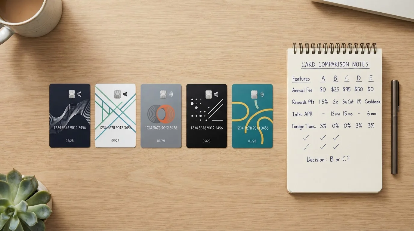 Comparison of five payment cards representing different e-wallet options