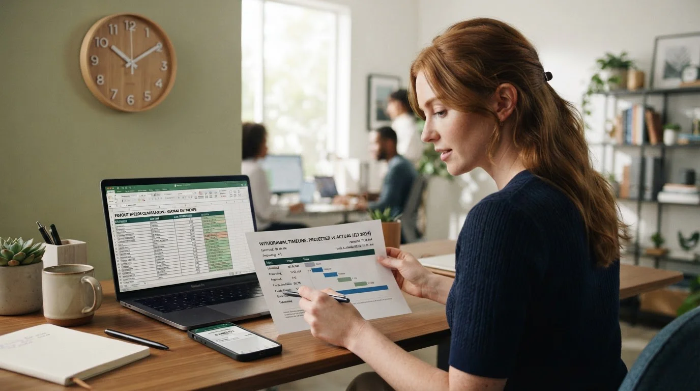Clean desk workspace with casino comparison spreadsheet and fast withdrawal payment methods