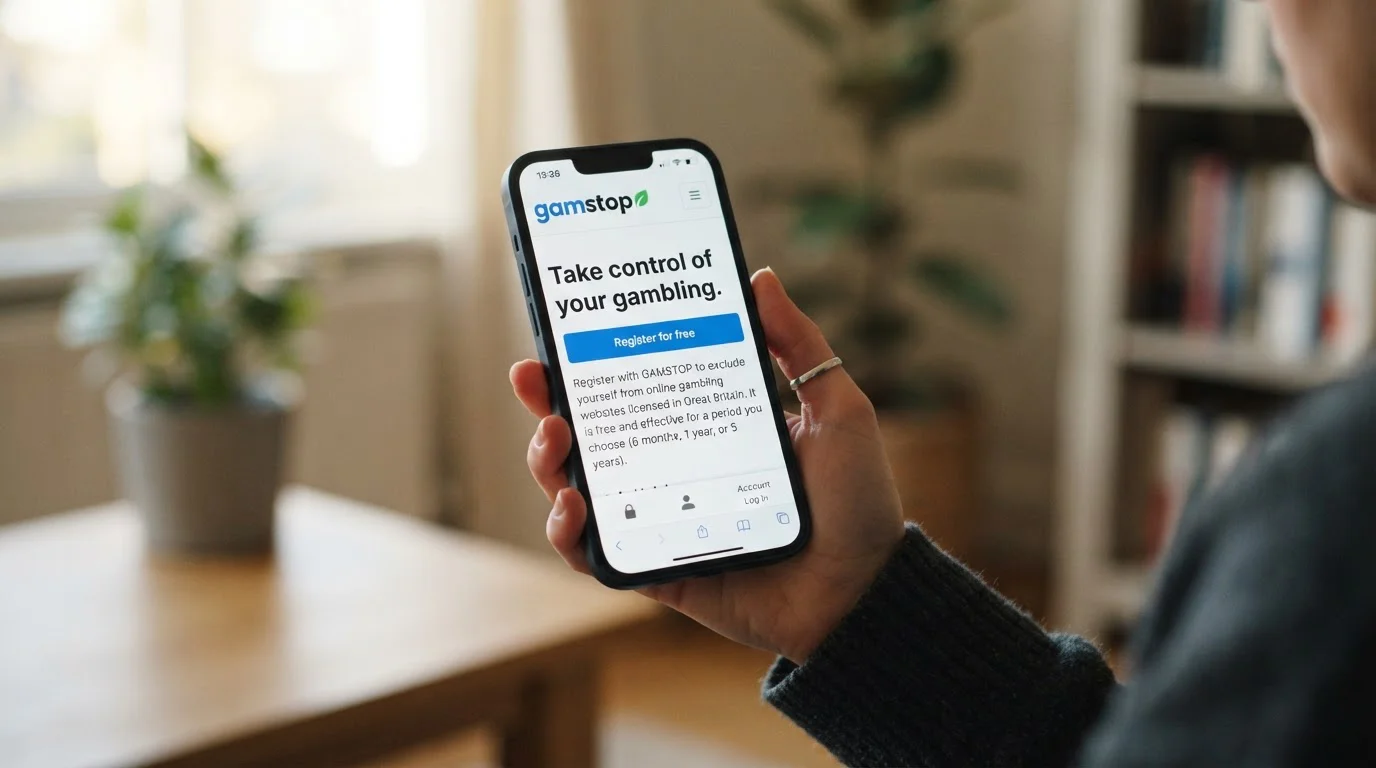 GAMSTOP self-exclusion system displayed on a mobile phone screen