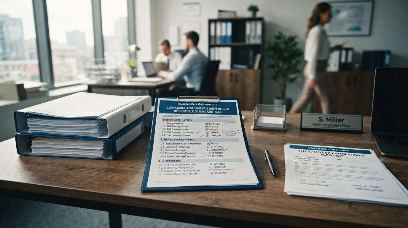 Official document with compliance checklist on desk