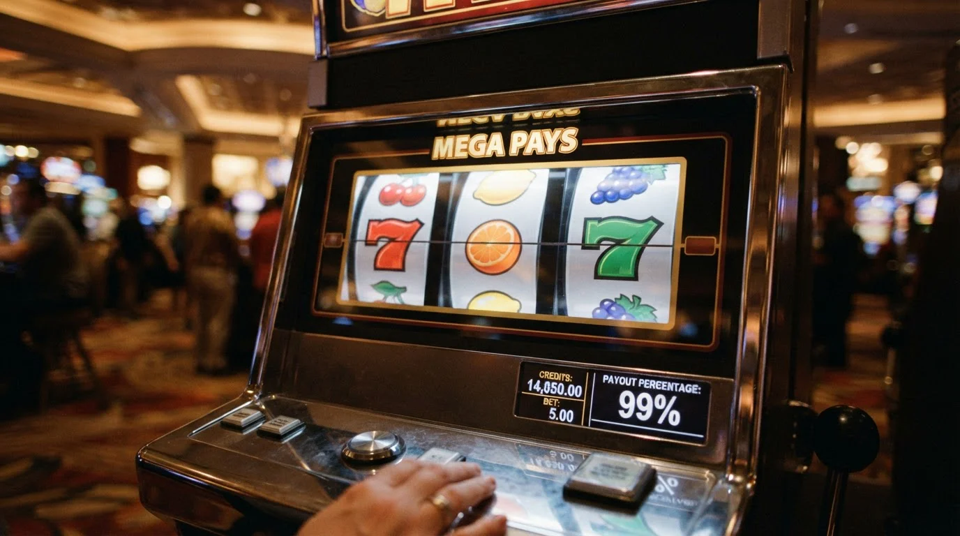 High RTP slot game reels showing generic symbols and payout percentages