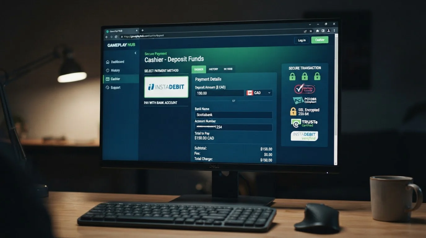 Instadebit payment interface at online casino cashier