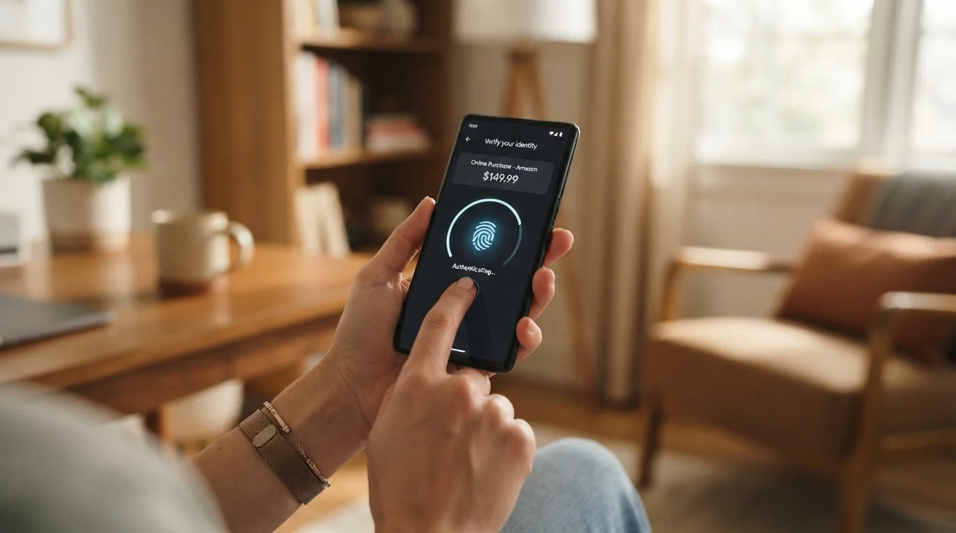 Person using smartphone with biometric authentication for instant casino deposit