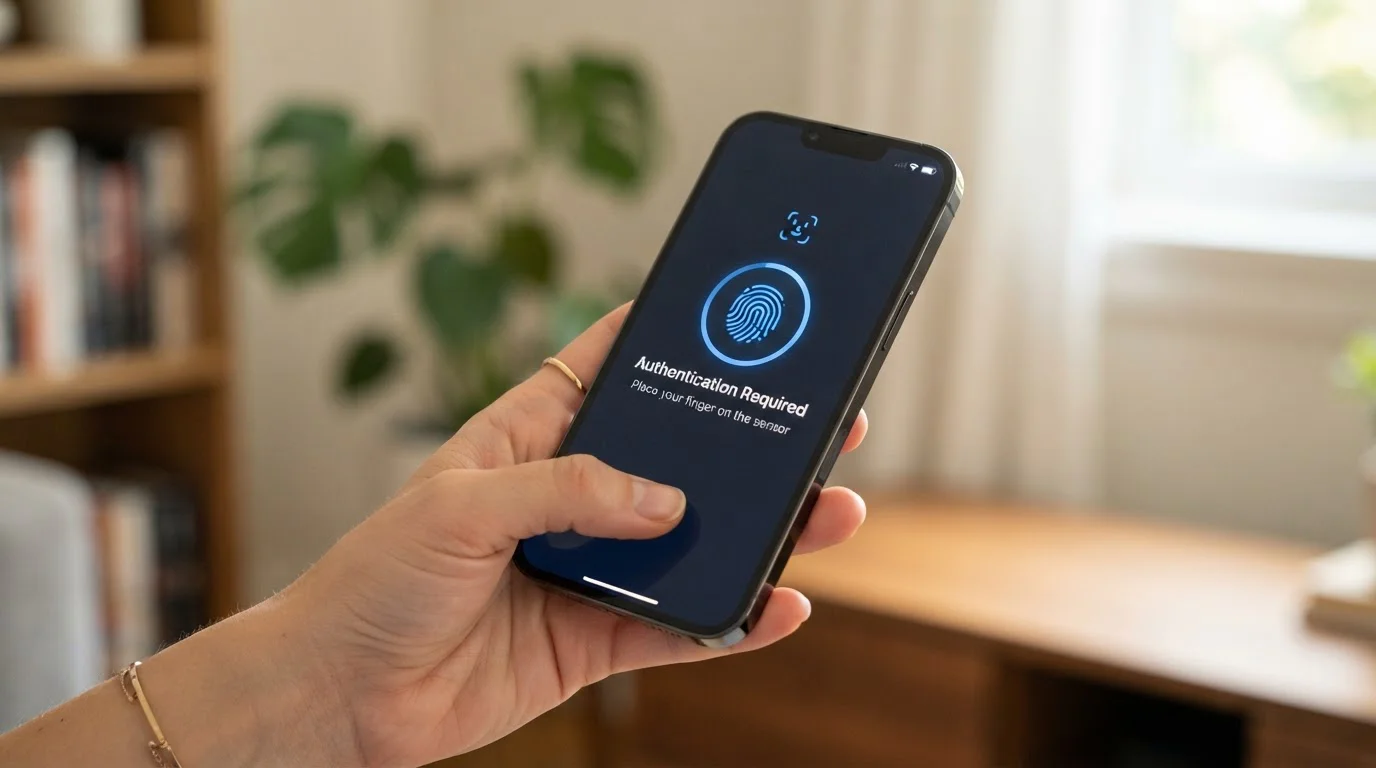 Smartphone showing biometric authentication for PayPal payment