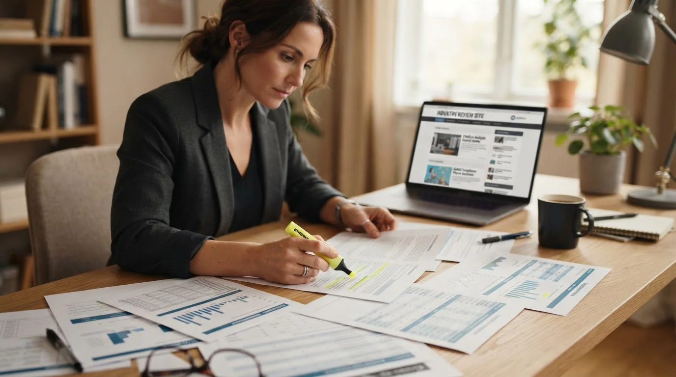 Person reviewing offshore casino licence documents with marked risk indicators and comparison chart