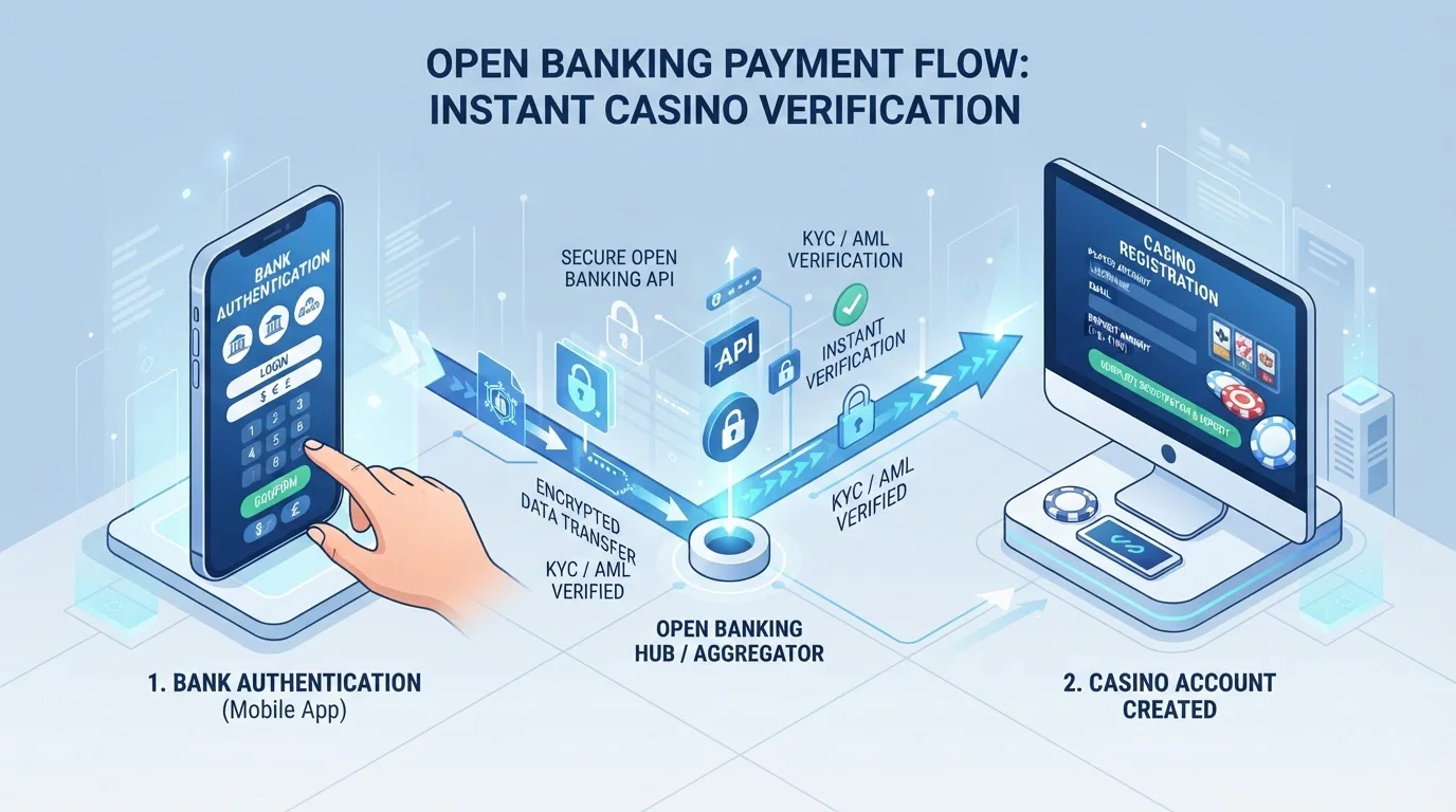 Open banking payment flow diagram showing bank authentication and instant verification process