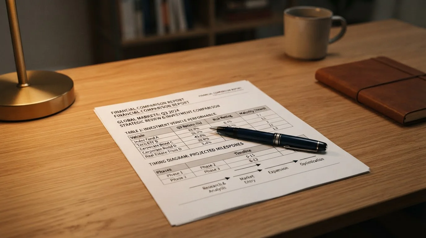 Financial comparison document showing fees and withdrawal times