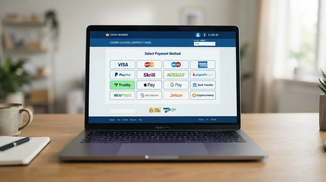 Side-by-side comparison of payment methods on UK casino cashier screen