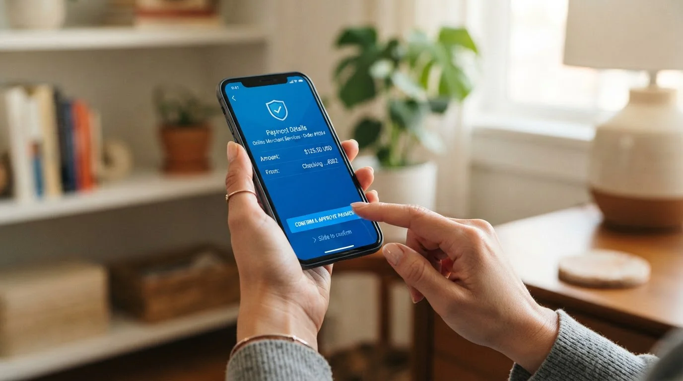 Person using PayPal mobile app to deposit at UK online casino