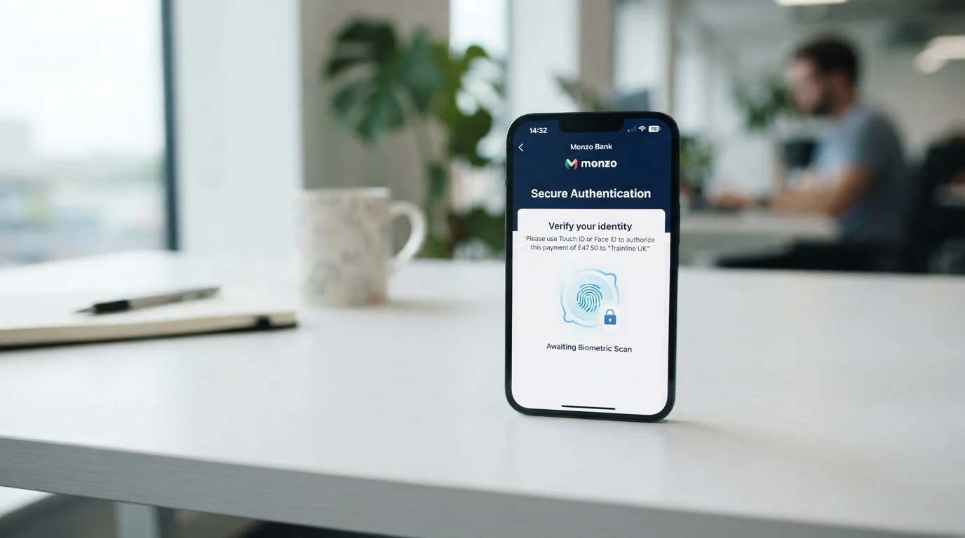 Modern UK banking interface showing secure Open Banking payment authentication on smartphone