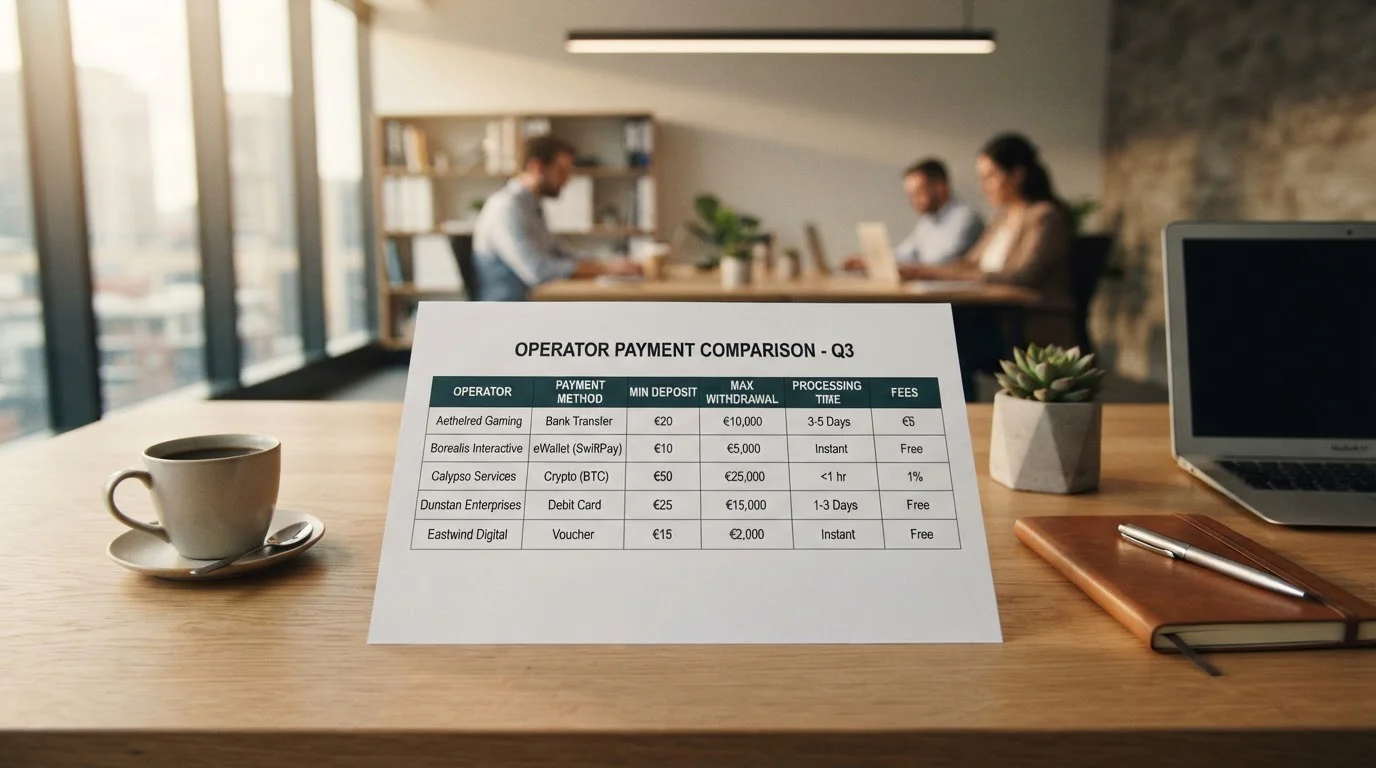 Comparison table showing UKGC-licensed UK casino operators with Apple Pay deposit methods and withdrawal times