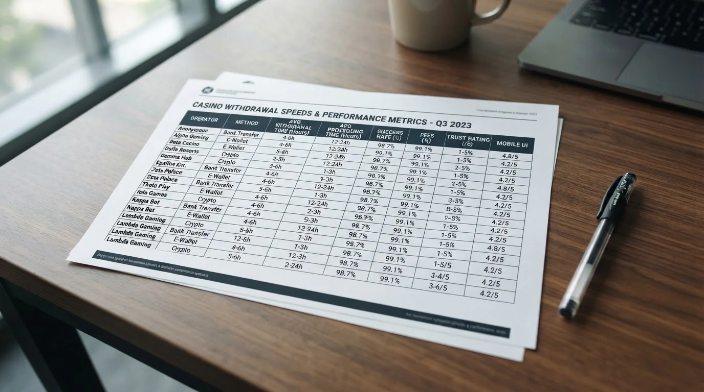 Comparison table showing UK casino withdrawal speeds and bank transfer performance metrics