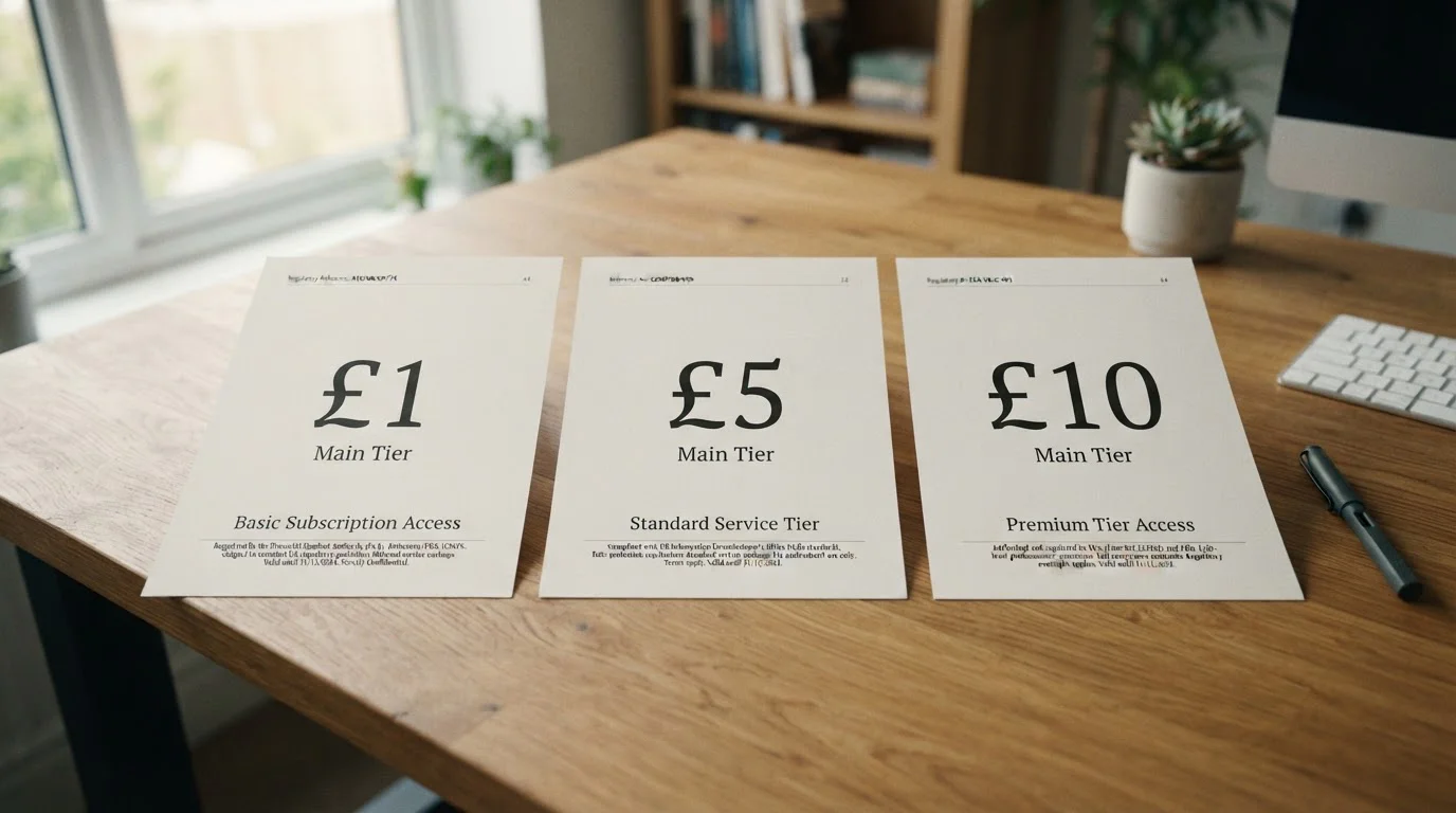 Documents showing UK casino deposit tier structure with £1, £5, and £10 labels