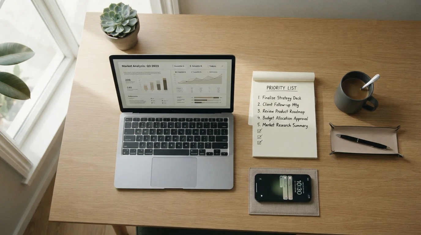 Desk with comparison notes and laptop showing payment method decision matrix