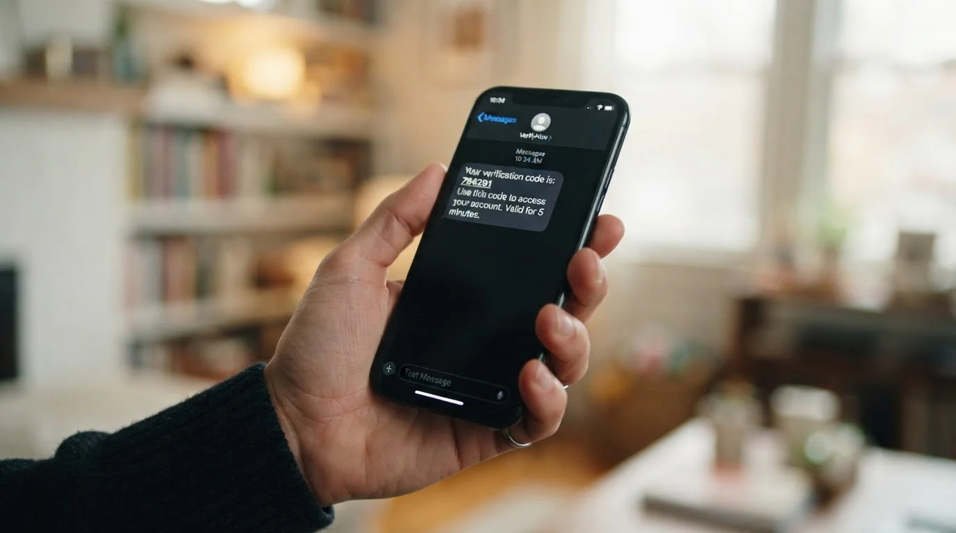 Close-up of mobile phone displaying SMS confirmation code for casino deposit