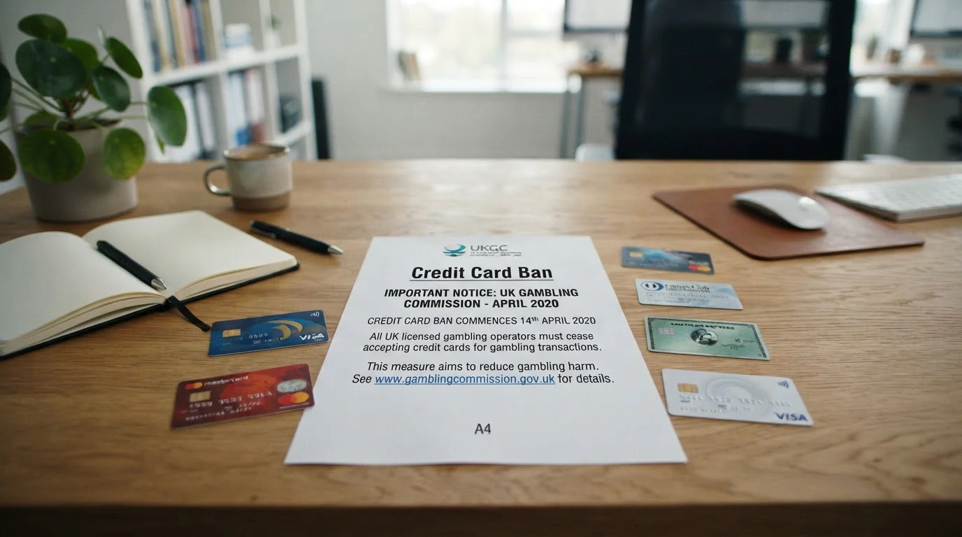 UK Gambling Commission credit card ban documentation dated April 2020 with various credit cards