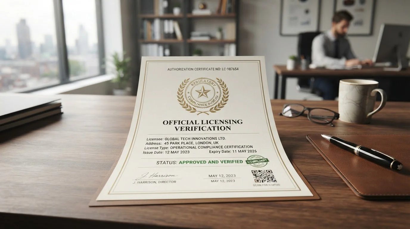 UKGC licence verification document with active status indicator
