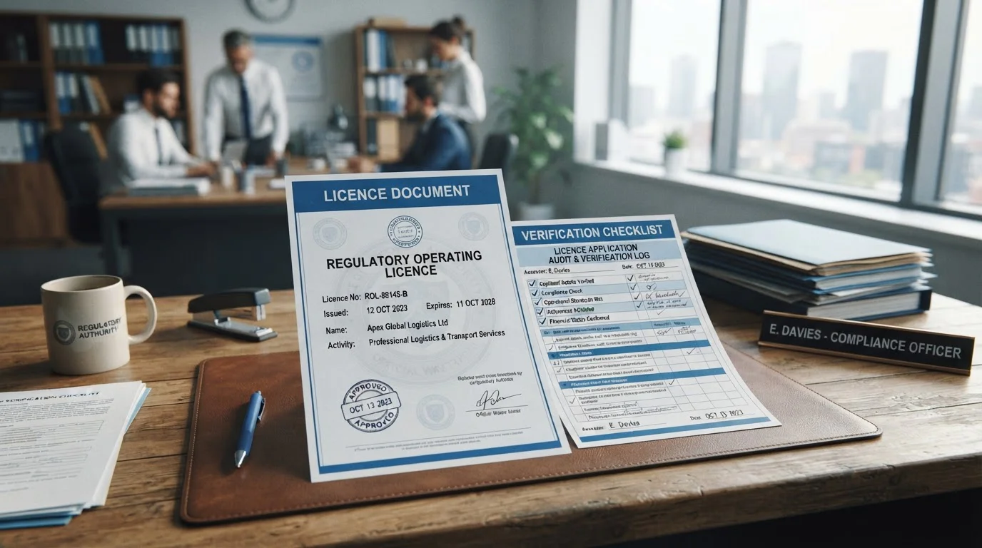 UK Gambling Commission licence document with verification checklist