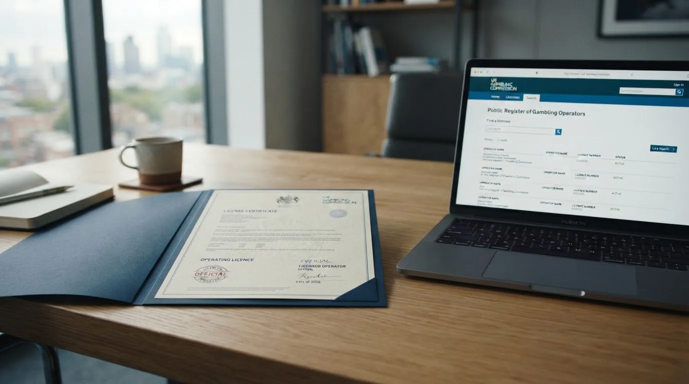 UK Gambling Commission licence certificate document showing UKGC regulatory compliance