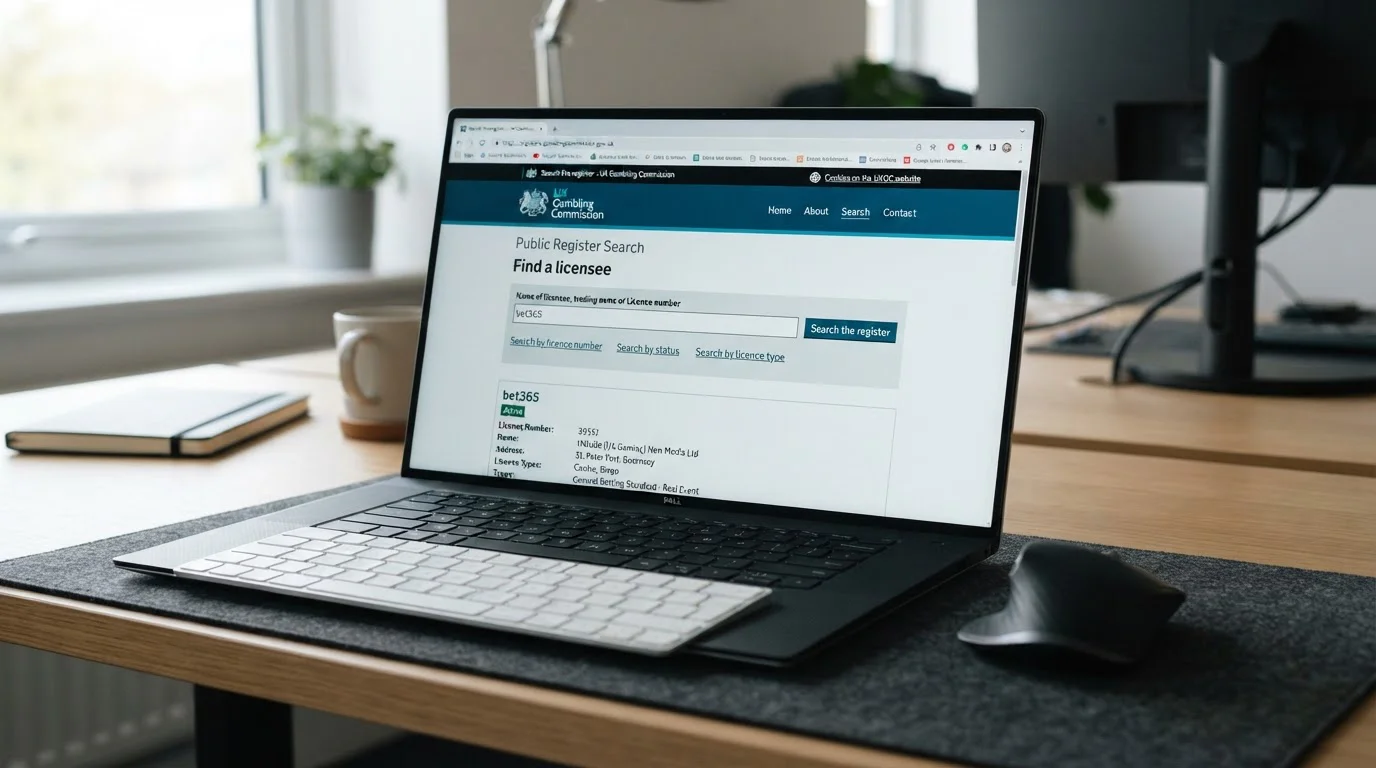 UKGC public register website showing licence verification for UK casino operator