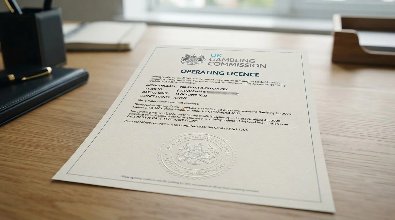 UK Gambling Commission licensing document with official regulatory seal
